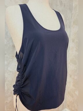 Athleta Navy Adjustable Side Ruched Tank Top | Mesh Panel Activewear | XL